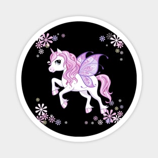 cute little unicorn character with butterfly wings pink Magnet